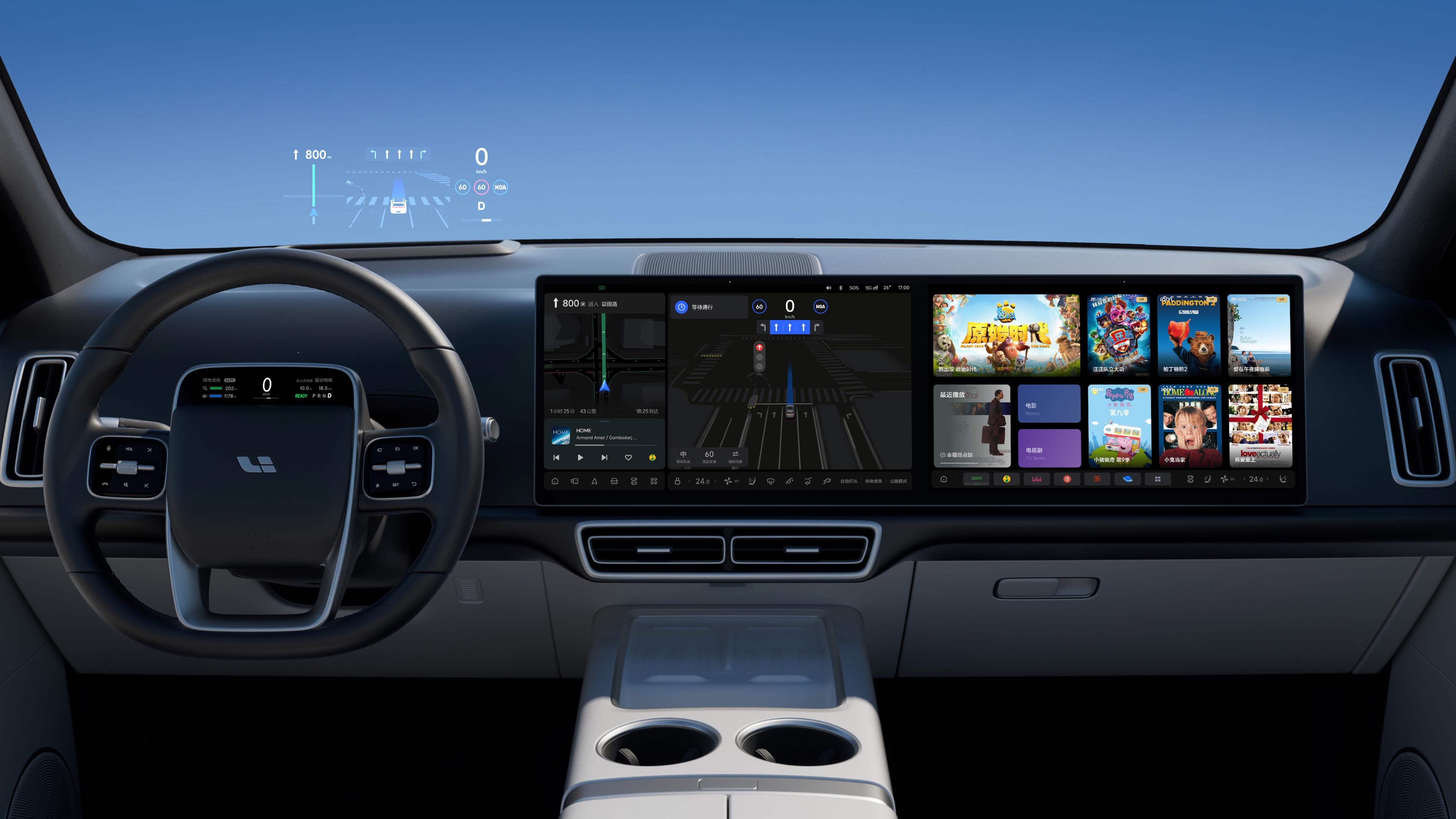 Puesto de conducción y pantallas del Li Auto L6